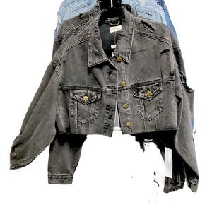 Distressed Blck Crop Jacket